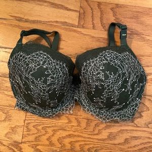 Victoria Secret Dream Angels 34DDD dark green w/ lace rhinestones w/ panties NWT